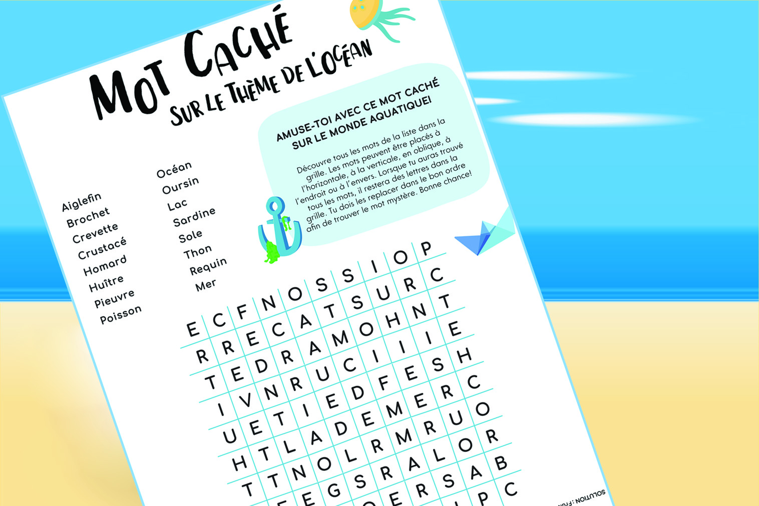 Word Search activity - ocean - FR